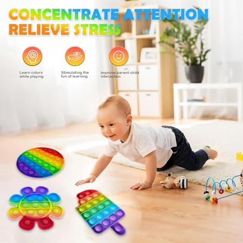 4 Pack Pop Bubble Fidget Toy Set Soulagement de l'Anxiété Autisme Pop it Silicone Jouet Sensoriel Autisme Jouet Anti Stress Cadeaux de Fête d'anniversaire pour Enfants et Adultes