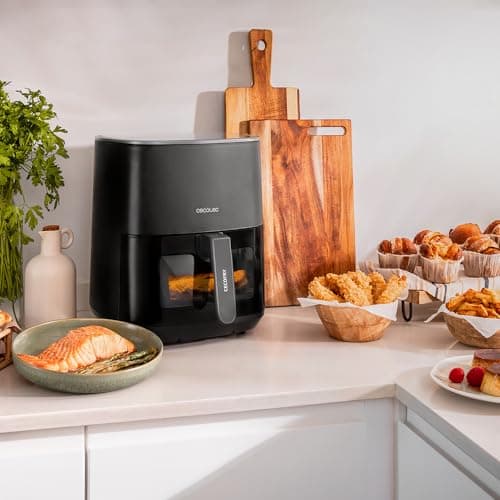 Cecotec Friteuse à Air sans Huile de 5,5 L Cecofry Fantastik Window 5500 Pack Fenêtre. 1500W, Technologie PerfectCook, 9 Modes de Cuisson, Tactile, Réglable 80-200oC, Fenêtre, Cuisson 60 min
