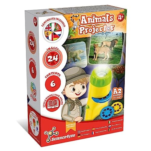 Science4you Lampe Torche et Projecteur Animaux pour Enfants 4+ Ans - Veilleuse avec 24 Images et Poster Animaux, Jouet Éducatif pour Garçons et Filles