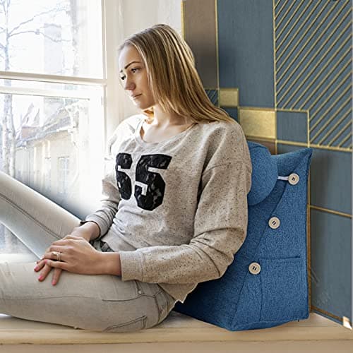 Rucener Coussin de Dossier pour Lit Coussin de Lecture pour Dossier de Lecture Coussin de Dossier Triangulaire Coussin à Coins Coussin de Lecture en Mousse Bleu 60 CM