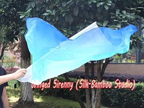 Winged Sirenny 1 Pièce Drapeau-poi de Soie Véritable avec un Émerillon, Léger Flag-poi Accessoire de Danse Adoracion, 103x88cm (Mer)