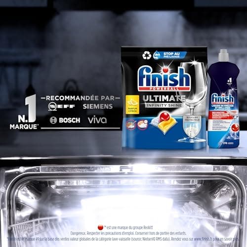Finish Ultimate Infinity Shine Pastilles Lave-Vaisselle Citron, Imbattable contre les taches tenaces, 160 capsules