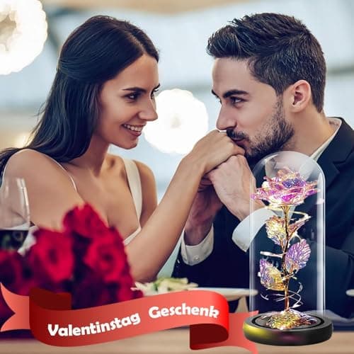ELEUTH Rose Eternelle sous Cloche, La Belle et la Bête, Rose Fleur de Noël, Dôme Verre Rose Éternelle avec Lumière LED, Cadeau pour la Fête des Mères Saint-Valentin Fête Anniversaire Mariage