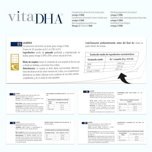VitaDHA 1000 – Omega -3 Supplément alimentaire DHA - précieux pendant la grossesse et l'allaitement - alliée pour la santé du cerveau, cœur et vision - Saveur de citron - 60 gélules