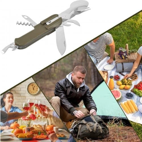 Dokeno 2 Pièces Vaisselle Pliante en Acier Inoxydable, Couverts de Camping Portable avec Sac Oxford, Couvert Multifonction Camping pour la Randonnée en Plein Air, Pique-Nique, Voyage