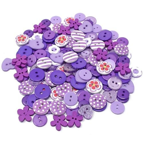 150 boutons violets en résine, bois et acrylique pour décoration