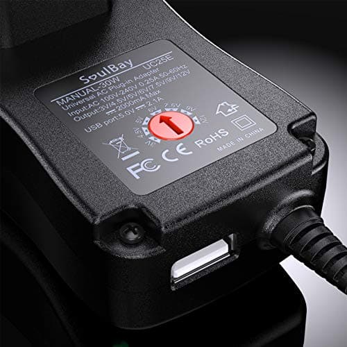SoulBay 30W Adaptateur Universel Polarité Inversée Bloc d'alimentation Transformateur avec 9 Embouts sélectionnables, pour 3V, 4.5V, 5V, 6V, 7.5V, 9V, 12V Electronique Domestique - 2A Max