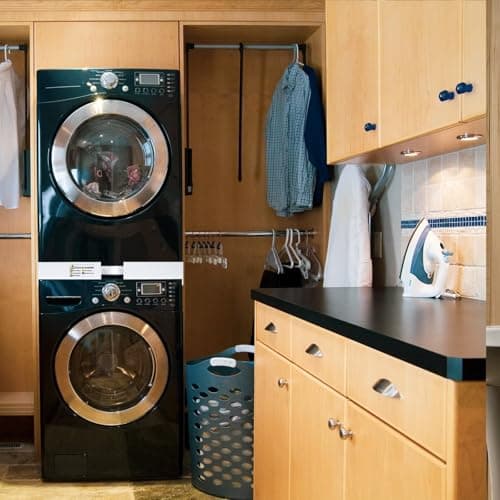 NIUXX Kit de Superposition Universel, Accessoires pour Lave-linge/Sèche-linge, Universel Cadre Intermédiaire pour Lave-linge et Sèche-linge avec Corde à Cliquet, taille réglable(46-66cm)