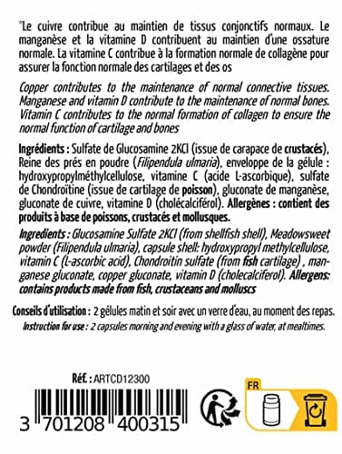 Formule Articulations douloureuses 7 en 1 Conua | GLUCOSAMINE + CHONDROÏTINE Mobilité & Souplesse Articulaire | Flexibilité Capital Osseux | + Vitamine C* et D* + Cuivre* + Manganèse + Reine des prés