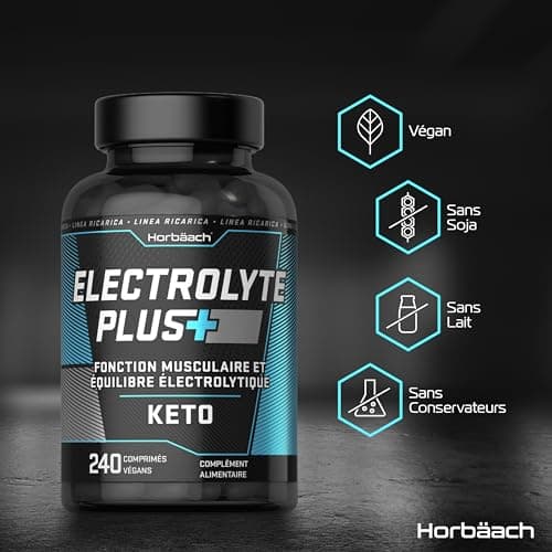 Electrolytes Hydratation 1575mg | 240 Comprimés | Electrolytes Sans Sucre Avec Sodium, Calcium, Magnesium Potassium - Énergie, Fonction Musculaire Sport, Fatigue | by Horbaach