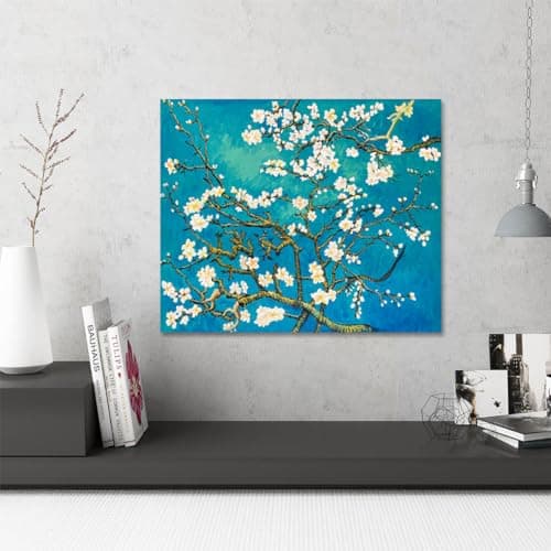 Fokenzary Peint À La Main Fleur D'amande Reproduction de Vincent Van Gogh Illustration Célèbre Peinture Sur Toile Abstraite Moderne Pour Le Salon Décoration Murale Encadrée Prêt à Accrocher