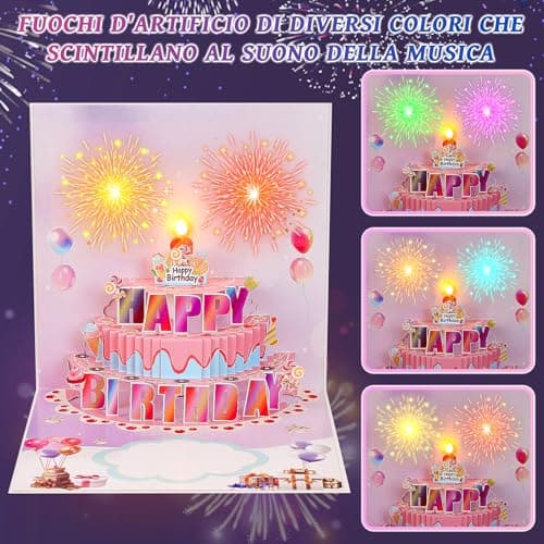 joyoldelf Carte Anniversaire Musicale Pop Up - Carte de Voeux 3D Avec LumièRes, Enveloppe Incluse, Joyeux Cadeaux d'Anniversaire Pour Les Femme Homme Garcon Fille Enfant Maman Amie(Violet)