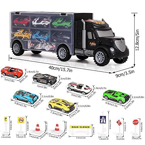 m zimoon Jouet de Camion de Transporteur de Voiture avec 6 Mini Voitures en Métal, Voiture Enfant Jouet Cadeau pour 3 4 5 6 Ans Garçons Filles Enfants
