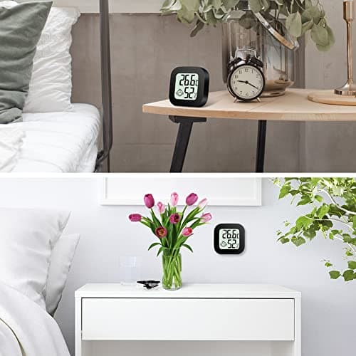 flintronic Thermomètre Hygrometre Intérieur, Mini Thermomètre Hygromètre Digital à Haute Précision, Moniteur de Température et Humidimètre Indicateur du Niveau de Confort pour Maison,Bureau-Noir