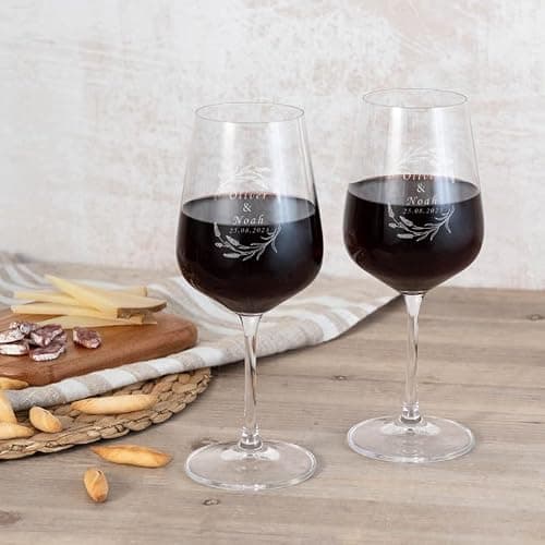 Wanapix | Pack 2 Verres à Vin Personnalisés | Verres à Vin en cristal gravés | Pack de Verres à Vin en cristal Bohème personnalisables par gravure | Flowers