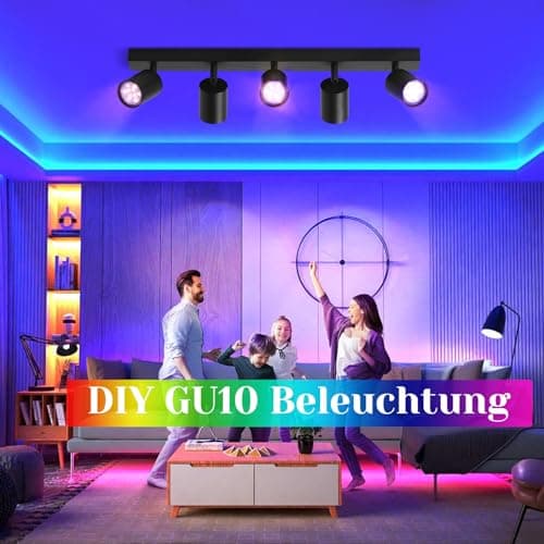 ZMH Lampe de plafond LED Spot de plafond noir : Spots de plafond GU10 5 ampoules, Spots de plafond orientables 330°, Spot de couloir moderne, Applique industrielle de salon, sans ampoule