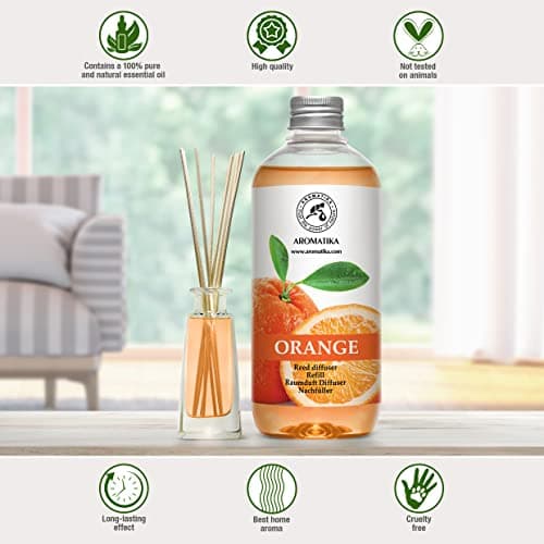 Recharge pour Diffuseur Orange 2x500ml - Diffuseur de Huile Aromathérapie à l'Huile Essentielle Orange - Parfum de Ambiance - Diffuseur Parfumé - Arôme Orange - Diffuseur avec Bâtons