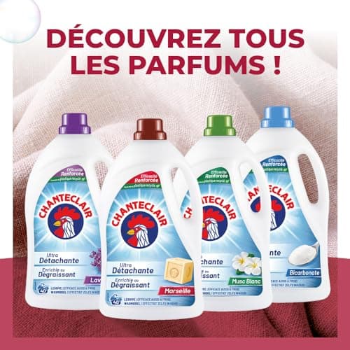 Chanteclair - Lessive Liquide Concentrées Marseille, Enrichie au Dégraissant, Ultra Détachantes et Efficaces aussi à Froid, 40 lavages - 8x 1800 ml