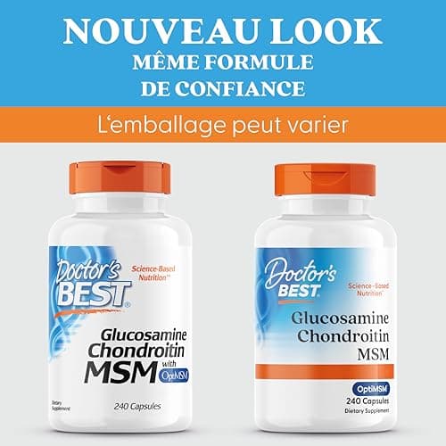 Doctor's Best, Glucosamine-Chondroitin MSM, avec OptiMSM, 240 Capsules, Testé en Laboratoire, Sans Soja, Sans Gluten, Sans OGM