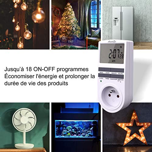 Awootsv Prise Programmable Digitale avec Compte à rebours Minuterie Numérique Journalier/Hebdomadaire Programmateur Prise Electrique avec Ecran LCD et Mode Aléatoire Antivol (2 Pack)