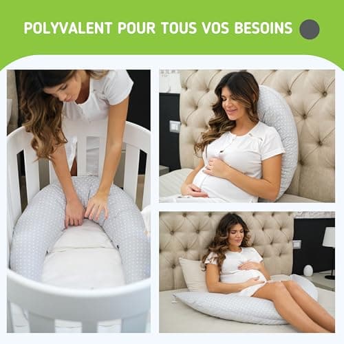 Dilamababy - Coussin de Grossesse - Coussin Allaitement en Flocons a Memoire de Forme et Microbille de Fibre pour Un Confort Ergonomique Optimal - Soutien Idéal pour Maman et Bébé