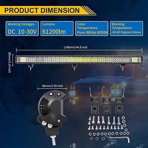 SKYWORLD 115cm 45" 612W Straight LED Light Barre avec 12V câblage kit, Barre d'éclairage LED, Barre Lumineuse LED pour Offroad véhicules Voiture camions ATV SUV 4x4, 6000K feu antibrouillard