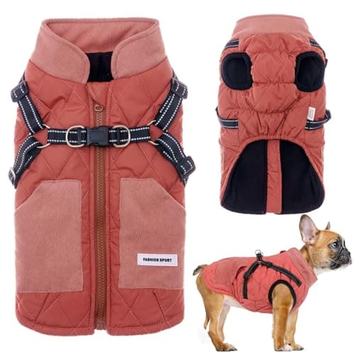 Manteaux Chauds pour Chiens Amélioration de la Veste pour Chien pour l'hiver et Le Froid Manteau pour Chien Confortable et Coupe-Vent avec Poche Vêtements pour Chien avec Harnais (Rouge, XL)