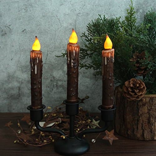 CVHOMEDECO. Bougies en cire véritable, trempées à la main et alimentées par des piles, avec minuterie à LED, décoration rustique primitive, 17,1 cm, marron, 2 PCS dans un paquet