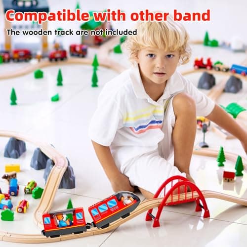 Train de locomotives à Piles, Train Electrique Enfant, Train motorisé pour Rails en Bois, Jouets De Train Magnétique pour Voie Ferrée en Bois Compatible avec Thomas, Brio, Chuggington, pour dès 3 Ans