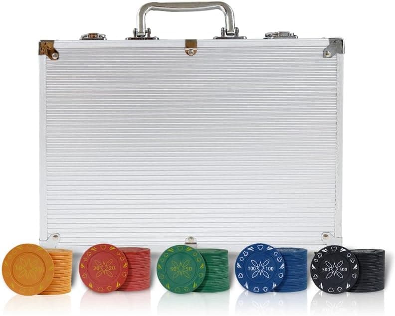 CCLIFE Jeu de Jetons de Poker, 300/500 Jetons de Poker de Casino avec Boîtier en Aluminium, Cartes à Jouer, dés, Dealer