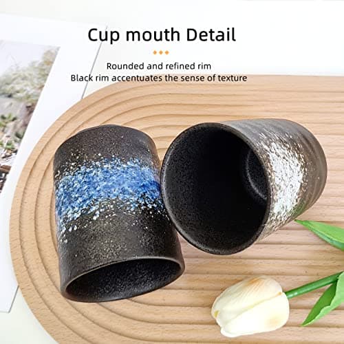 NIUKOMY Vintage Tasse à Thé Japonaise, Lot de 2 Tasses à Thé en Céramique, Tasses en Porcelaine Sans Anse Set de Tasses à Thé Noir Ensemble de 2 Tasses à Café 275ML