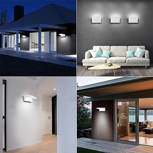Klighten 24W Applique Exterieur/Intérieur LED avec Détecteur de Mouvement, Lampe murale avec LED Panneau Rotatif, IP65 Éclairage Mural pour Terrasse Entrée Jardin, Blanc, Blanc Froid 5700K-6000K