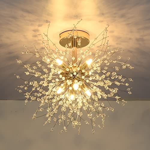 Rayofly Moderne Plafonnier En Cristal, feux D'artifice lustre, D'or plafonniers, dimmable Pendentif Lumière, 8 G9 Luminaire, Lampe Pour Salon, chambre, salle à manger, cuisine, couloir