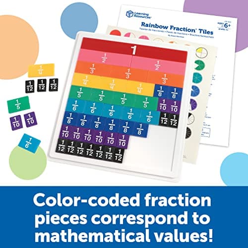 Learning Resources Tuiles de fractions arc-en-ciel avec plateau 10 x 12.8 x 1.3 pouces