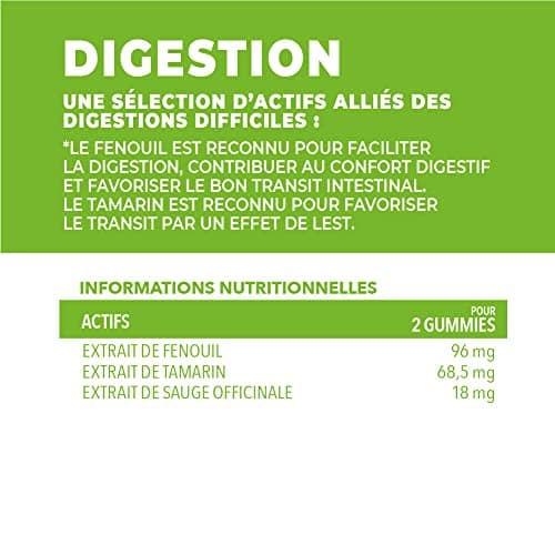 Complément Alimentaire Digestion-Gummies Digestion facilitant la digestion et améliore le transit- Fenouil-60 gommes de fruits- goût Pomme et Citron Sans Sucres-Vegan- ZOHI- Fabriqué en France