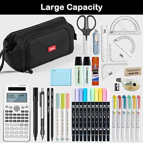 Diboniur Trousse à Crayons Scolaire Enfant, Grande Capacité avec 3 Compartiments, Papeterie Aesthetic Fourniture Scolaire Trousse Organisateur (Noir)