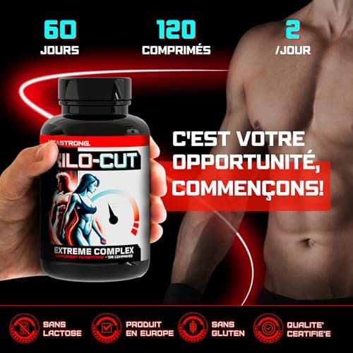 Kilo-Cut pour des Résultats Esthétiques, Solution de Nouvelle Génération - Synergie de Garcinia, Matcha, L-Carnitine, Choline, Glucomannane - 120 comprimés - Sentez-vous Plus Légère et Énergique