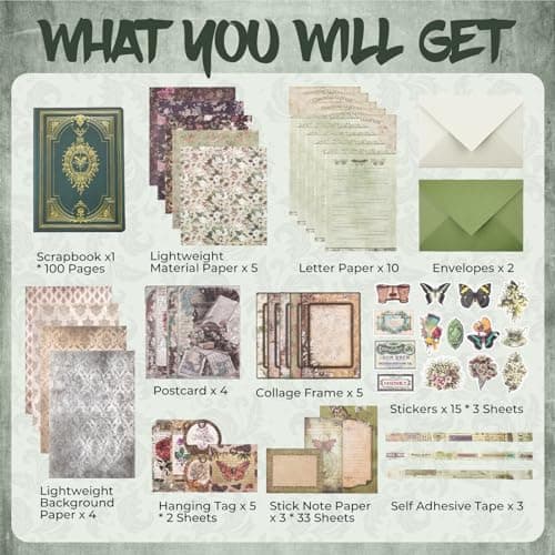 Funto Kit de scrapbooking (185 PCS), Chapitre médiéval - Forêt verte, parfait pour les matériaux de scrapbooking à bullet, les planificateurs DIY, l'artisanat et le collage