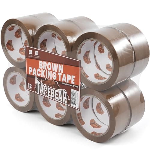 TAPEBEAR Ruban Adhésif d'Emballage Marron 48mm x 50m, Ruban Adhesif Emballage 2.6mil épaisseur, Fermeture Sûre, Haute Résistance Pour l'Emballage De Colis, Boîtes, Cartons, 12 Rouleaux