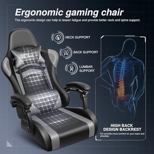 OneGame Chaise Bureau Gaming, Chaise Ergonomique Gaming avec avec Dossier et Hauteur réglables accoudoir Chaise Gaming avec Support Lombaire, Noir Gris