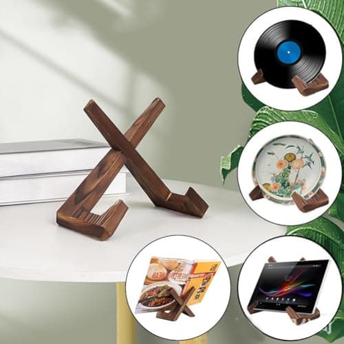 Meafeng Support assiette decorative, Porte assiette, Support assiette en bois, Presentoir livre cadre photo de table, Paire de mini chevalet 6,5 pouces
