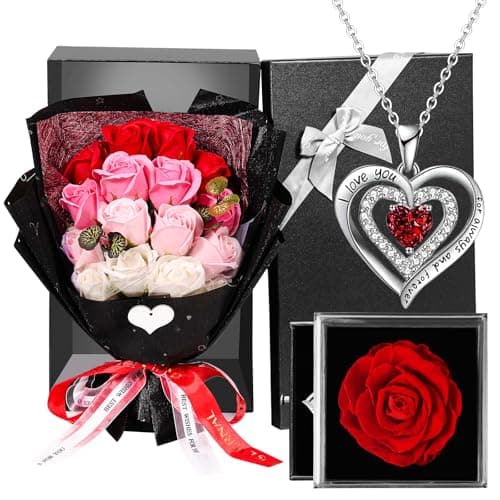 Cadeau Femme, Cadeaux Noel Femme, Cadeau Anniversaire Femme pour Elle - Collier Boîte Cadeau Bijoux Rose, Idee Fleur Cadeaux pour Maman Petite Amie Femme À Noël Saint Valentin Fête des Mères