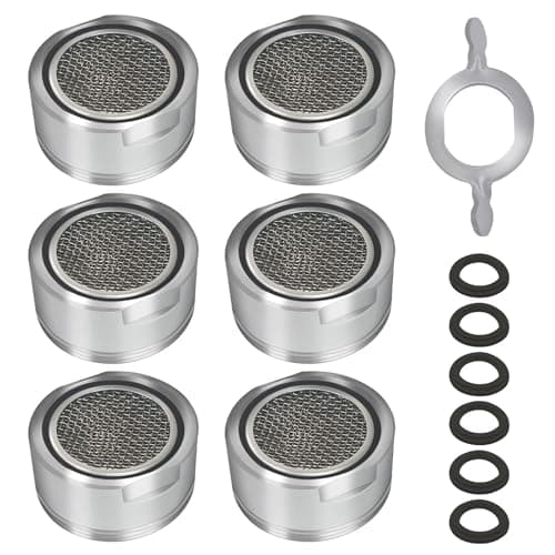 Vordpe Lot de 6 aérateurs M24 en acier inoxydable, 6 joints et 1 clé chromée, filtre de robinetterie pour cuisine et salle de bain