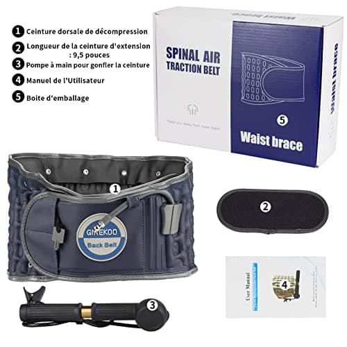 Ginekoo Ceinture de décompression pour le dos – Ceinture de traction à air de la colonne vertébrale pour soutien lombaire et douleurs lombaires – Ceinture de traction lombaire – Bleu (73,7 à 124,5 cm)