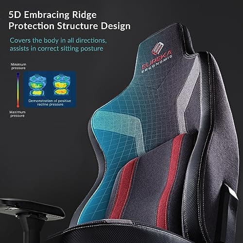 EUREKA ERGONOMIC Chaise Gaming Ergonomique Chaise de Bureau en Tissu avec Dossier 4D Adaptatif Chaise Gamer Professionnelle Dossier Inclinable, Coussin Épais, Accoudoir Réglable