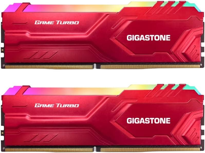 【RGB DDR4 RAM】 GIGASTONE Game Turbo 16Go Kit(2x8Go) DDR4 3200MHz PC4-25600 CL16-18-18-40 Intel XMP 2.0 AMD Ryzen 1.35V UDIMM 288pin UnbuffeRouge Non ECC Mémoire Haute Performance pour PC Bureau-Rouge