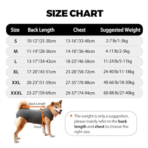 HEYWEAN Body Chien Post operatoire Femelle Combinaison Chien sterilisation Body pour Chien Castration Male Body Medical Déguisements pour Chiens alternatives aux Collerettes pour Chiens