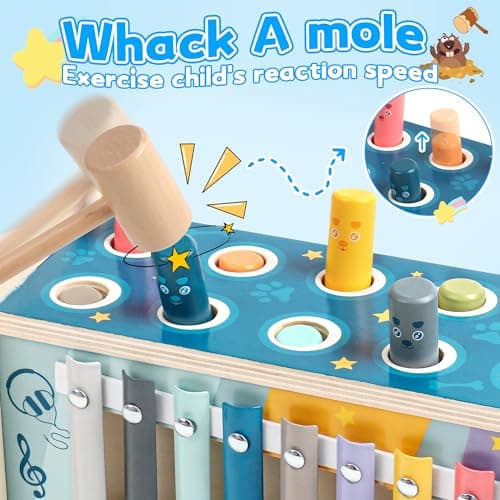 Fajiabao Jouet Bebe 1 an-Jouet Enfant 1 an Jeux Montessori 1 an Xylophone Bebe Jeux en Bois Bebe Cadeau 1 2 an Fille Garcon 3 en 1 Jeu Educatif 1 2 an Bebe avec Jeu de Taupe, Jeu Match de Numéro