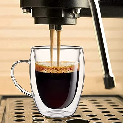 Buumin Lot de 4 Tasses en Verre à Cappuccino, 350ml Verres Double Paroi, Tasses à Café en Verre Isolées avec Poignée, Verres Transparent pour Latte, Thé, Jus, Lait, Boissons Chaudes Froides(4x350ml)