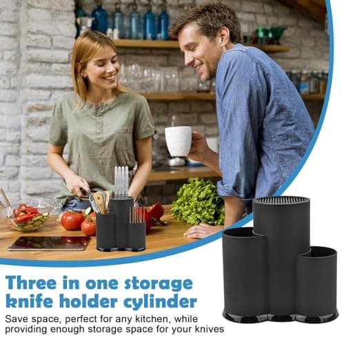 GOEDCH 3 en 1 Blocs à Couteaux Vides Universel: 23 X 22cm Noir Support de Bloc à Couteaux Rond Universel, Bloc Couteaux Universel, Porte Couteau Universel avec Fentes pour Cuisines, Restaurants
